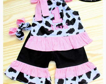 Girl Barnyard Outfit / Farm Animal Party / Cow Theme Birthday / Cow Birthday Outfit / Girl Farm Birthday Outfit / Cow Birthday Invitation