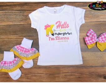 Hello Kindergarten / Outfits for Girls / Back to School Shirt / 1st Day of School T Shirt / Girl Back to School Tee / 1st Day of Preschool