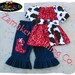 Girl Cow Denim Outfit Set - Girl Farm Birthday Party - Cow N Bandana Top Denim Pant Set 3 6 9 12 18 24 month size 2t 2 3t 3 4t 4 5t 5 6 7 8 