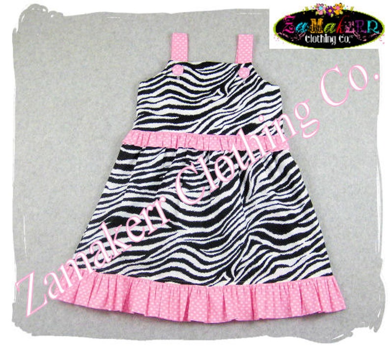 Custom Boutique Clothes Girl ZEBRA Pink Polka Dot Girl Aline Jumper Ruffle Dress 3 6 9 12 18 24 month size 2T 2 3T 3 4T 4 5T 5 6 7 8 image 1