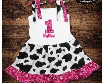 Girl Western Dress, Rodeo Birthday Party, Girl Cow Dress, Baby Cow Dress, Cow Birthday Outfit, Toddler Cow Outfit, Cow Dress, Cow Outfit