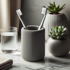 Moderner gerippter Zahnbürsten und Zahnpasta-Halter I 3D-gedruckter Badezimmer-Organizer I minimalistisches Design
