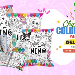 Chip bag para colorear Feliz día del Niño, bolsas para colorear, sorpresa personalizada, regalo día del niño, plantilla imprimible