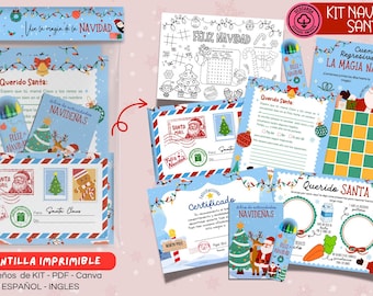Weihnachtsmann-Set zum Ausdrucken, Brief an den Weihnachtsmann, druckbare PDF-Vorlage, komplettes Weihnachtsset, Weihnachtsmalbuch, Tischset-Aktivität
