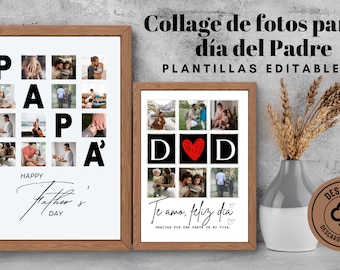 Editable Happy Father's Day Templates, Editable and Printable, Personalized Gift, Father's Day Photo Collage, Gift, 20 Dad Photo Frames