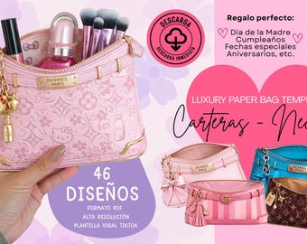 Vorlagen für Kosmetiktaschen, druckbare Kosmetiktaschenvorlage, DIY-Papiertüten-Set, luxuriöse druckbare Tasche