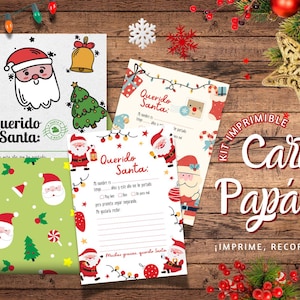 Kit carta papá Noel, kit imprimible navidad, carta a Papá Noel, Santa Claus, sobre carta navidad, certificado navidad