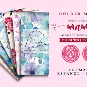 Geldhouder voor Moederdag, Gelukkige Moederdag, Portemonnee-enveloppen voor moeders, Afdrukbare geldhouders, Cadeau-ontwerpen voor moeders in het Engels en Spaans