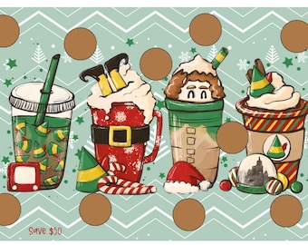 COFFEE CHARACTERS scratch off savings challenge