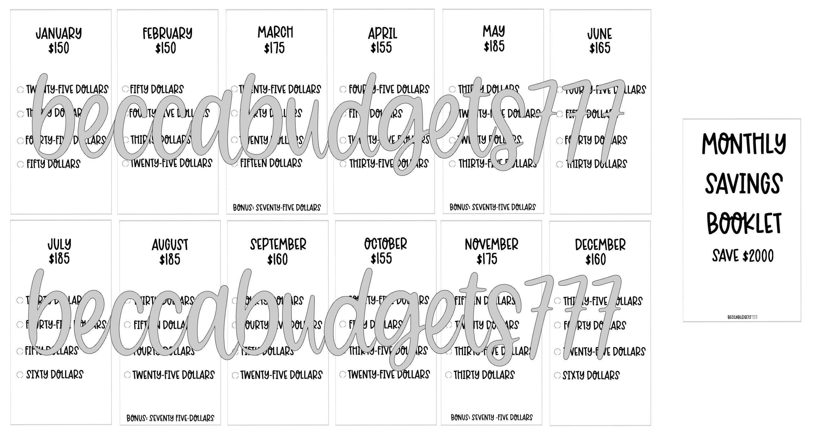 2000 MONTHLY SAVINGS challenge *** digital download***