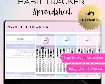Google Sheets Habit Tracker: Daily, Weekly, Monthly Planner (Digital Download)