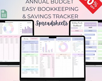 Google Sheets Template | Ultimate Financial Bundle | Annual Monthly Budget, Bookkeeping & Savings Tracker | Instant Download