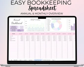 Bookkeeping Spreadsheet | Google Sheets Template | Small Business | Annual & Monthly Finance Tracker