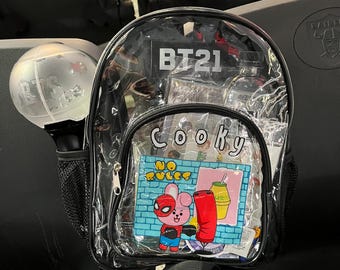 BT21 Cooky Clear Concert Backpack, BTS Jungkook Fan Bag, Stadium Approved Clear Bag, Cute Kpop Festival Backpack. BTS Army Fan Gift