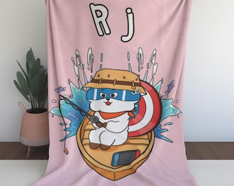 BT21 RJ Blanket, BTS Jin Throw Blanket, Cute Kpop Fleece Blanket, Cozy Plush Throw, Bedroom Decor, Fan Gift