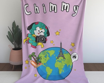 BT21 Chimmy Blanket, BTS Jimin Throw Blanket, Cute Kpop Fleece Blanket, Cozy Plush Throw, Bedroom Decor, BTS Army Gift for Jimin Fans