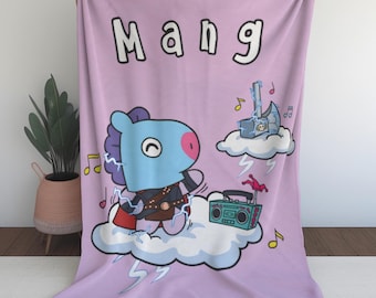 BT21 Mang Blanket, BTS JHope Throw Blanket, Cute Kpop Plush Blanket, Cozy Fleece Throw, Bedroom Decor, Fan Gift