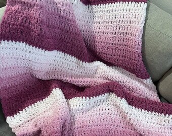 Pink Ombre hand crocheted throw blanket