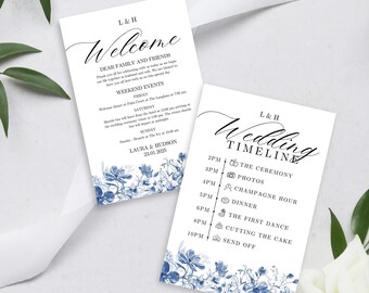 Floral Wedding Itinerary Template, Classic Monogram (Instant Download)