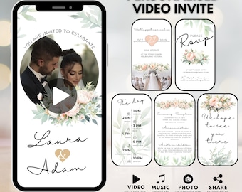 Boho Wedding Video Invitation Template, Animated Electronic Invite (Canva)