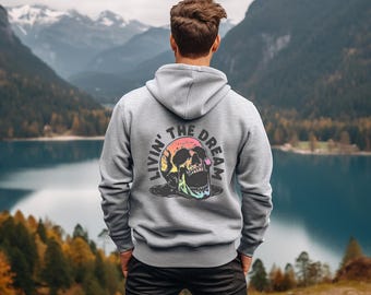 Livin' The Dream Skull hoodie | Skull Graphic Hoodie, Retro Grunge