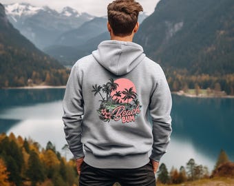 Beach Bum Palme Hoodie | Retro Rosa Sonnenuntergang Tropische Grafik