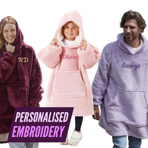 Personalised Kids & Adults Oversized Blanket Hoodie – Custom Embroidered Gift