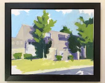 Original Framed Wall Art / Suburban Landscape Painting / Holiday Gift / Colorful Artwork / Acrylic Painting