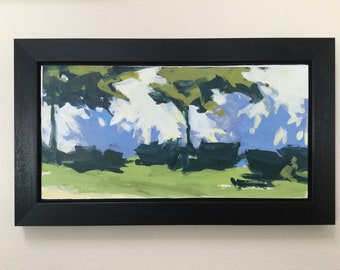 Original Framed Wall Art / Sunny Day Painting / Suburban Landscape Painting / Colorful Artwork / Acrylic Painting