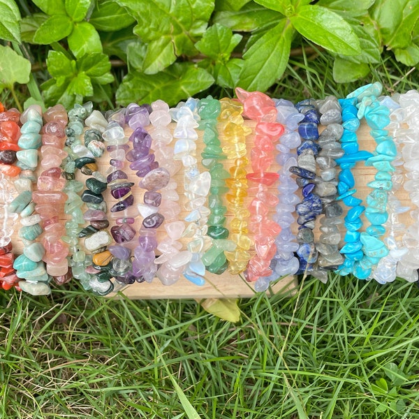 Natural Crystals Stretchy Chip Bracelets, Healing Gemstone Chip Bracelet, Rose Quartz Beads Bracelet, Bracelet For Women, Bracelet For Gift