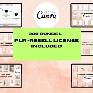 PLR Planner Bundle 200 Planners Resell Rights Printable Canva Templates Commercial Use Travel Fitness Household Wedding Self-Care Business.