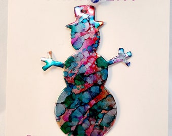 Snowman ornament recycled aluminum cans
