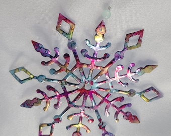 Snowflake snow crystal ornament recycled aluminum cans