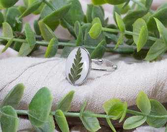 Echte Farn Blatt Harz Ring: Edelstahl, Natur Schmuck
