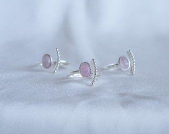 Open Rose Quartz Ring – Sterling Silver Adjustable Minimal Statement Design