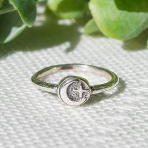 Sterling Silver Plated Celestial Ring: Handmade Moon and Star Jewelry
