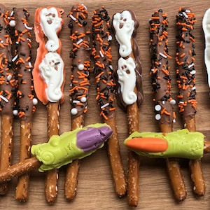 Halloween Themed Chocolate Covered Gourmet Pretzels Spooky Treats Ghosts