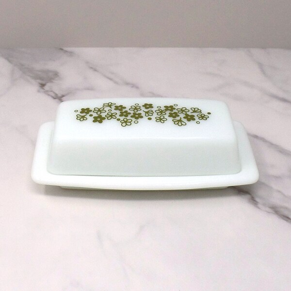 Vintage Pyrex Butter Dish (72-B) - Spring Blossom Green / Crazy Daisy (1972-79)