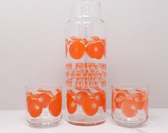 Vintage Libbey Orange Juice Set - Carafe (40 oz) and Two 10 oz Glasses, No Lid (1970s) - Mimosas Anyone?