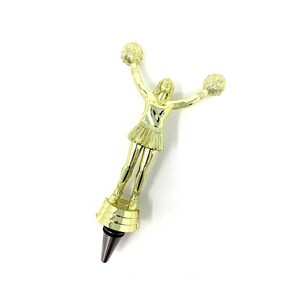 Cheerleader Trophy Wine Bottle Stopper with Stainless Steel Base Made in the USA, Upcycled Funny Gift for Her College Award Cheer Football