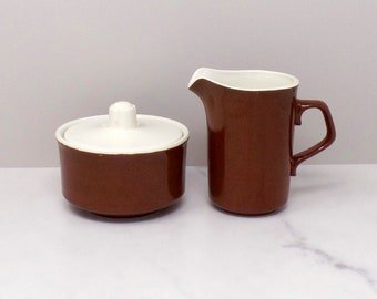 Vintage Brown & Ivory Ceramic Cream and Sugar Set - Mid-Century Modern, Made in USA (1960s)