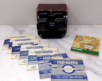 Vintage Sawyer's View-Master Black Bakelite (1940's) w/ Catalog & 7 Reels