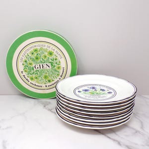 Vintage Gien Les Gastronomiques De La Sante, Le Jardin Enchante Dessert Plates - set of 8 in Original Box (1980s-1990s)
