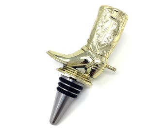 Cowboy Boot Trophy Wine Bottle Stopper with Stainless Steel Base Made in the USA, Upcycled Gift for Country Western Cowboys Cowgirls Award