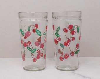 Vintage Anchor Hocking Cherry Jelly Jar Tumblers, 16 oz - set of 2 (1950s)