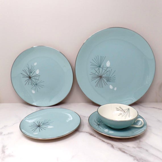 Vintage Franciscan Fine China MCM Silver Pine 5 Piece Dinner Place