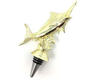Marlin Trophy Wine Bottle Stopper with Stainless Steel Base Made in the USA, Upcycled Funny Gag Gift Award for