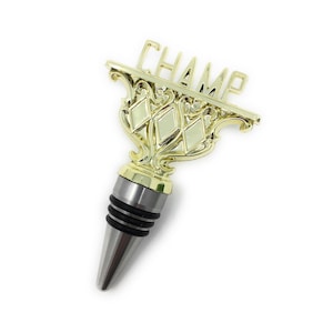 Champ Trophy Wine Bottle Stopper with Stainless Steel Base Made in the USA, Upcycled Funny Gag Gift Award for Champion Mom Dad Birthday