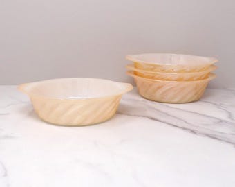 Vintage Fire King Small Individual 8 oz Casserole / Baking Dish - Peach Lustre Swirl, Set of 4 (mid-1960 - mid-1970s)