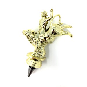 Bull Rider Trophy Wine Bottle Stopper with Stainless Steel Base Made in the USA, Upcycled Gift for Country Western Cowboy Cowgirl Dad Rodeo